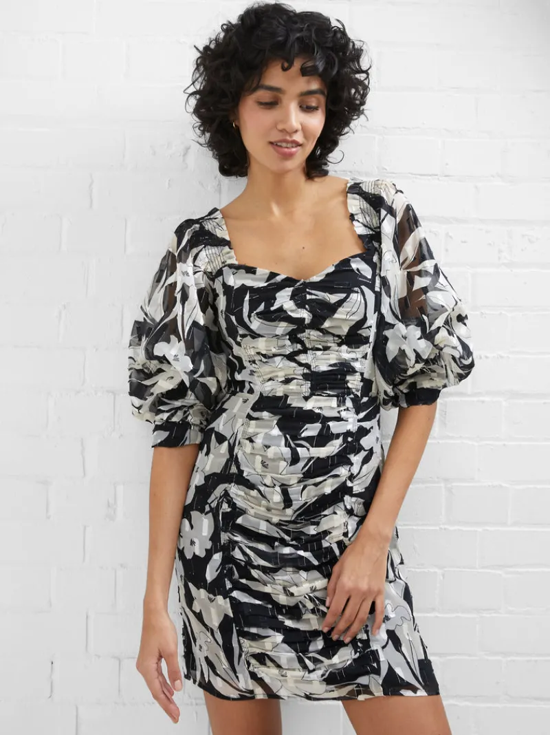 FRENCH CONNECTION Party Dresses<Ally Dinah Crinkle Ruched Mini Dress Blackout