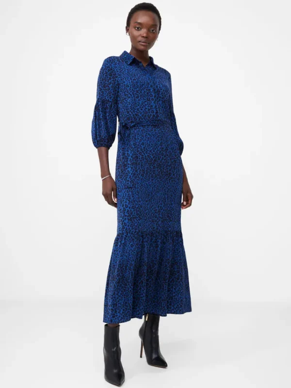 FRENCH CONNECTION Day Dresses<Animal Belted Midi Shirt Dress Blue