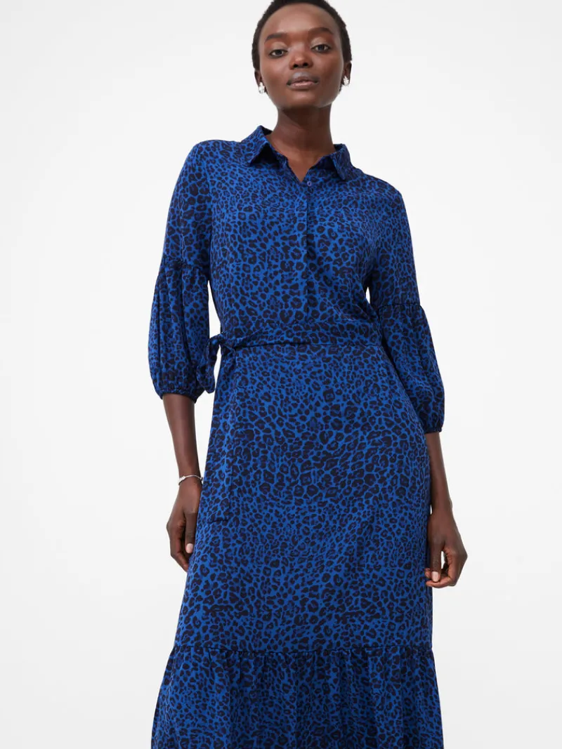 FRENCH CONNECTION Day Dresses<Animal Belted Midi Shirt Dress Blue