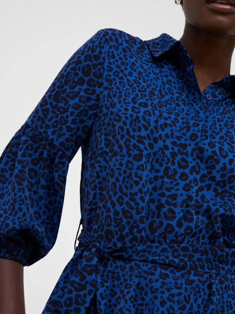 FRENCH CONNECTION Day Dresses<Animal Belted Midi Shirt Dress Blue