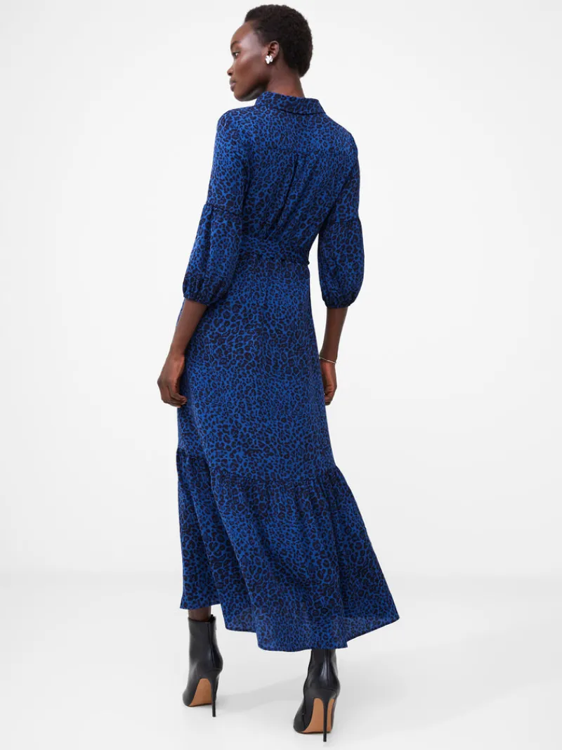 FRENCH CONNECTION Day Dresses<Animal Belted Midi Shirt Dress Blue