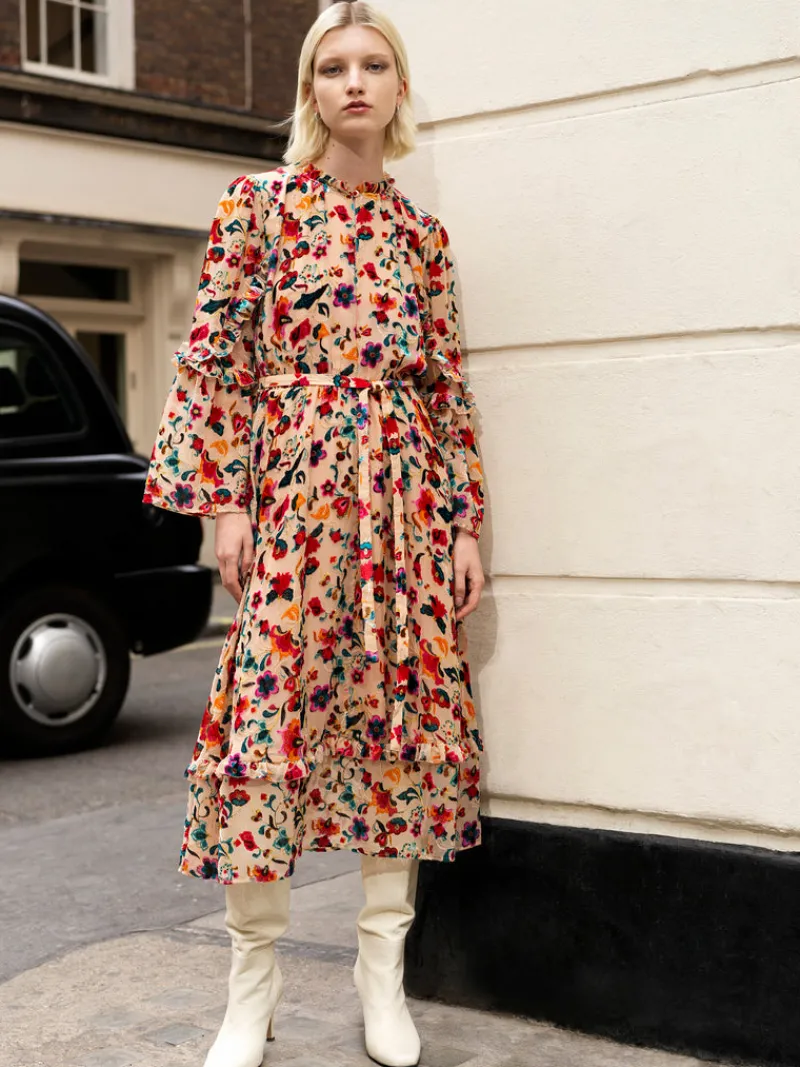 FRENCH CONNECTION Wedding Guest Dresses<Avery Burn-Out Midi Dress ToastedAlmond