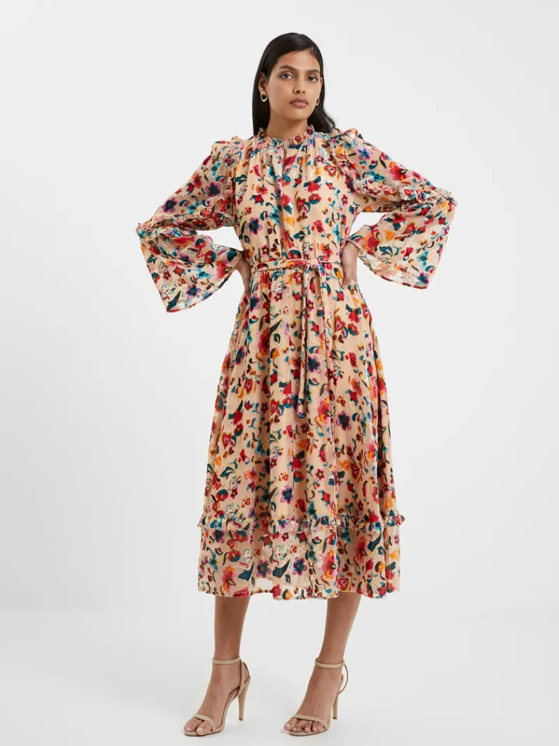 FRENCH CONNECTION Wedding Guest Dresses<Avery Burn-Out Midi Dress ToastedAlmond