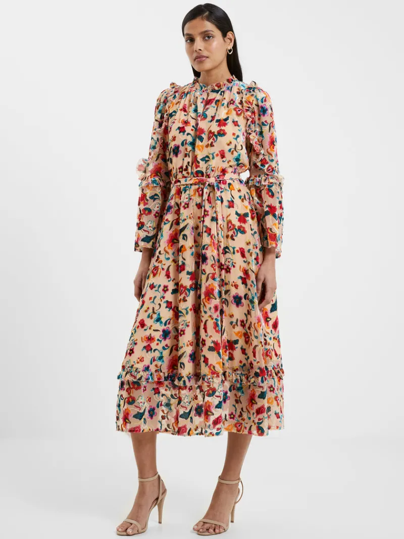FRENCH CONNECTION Wedding Guest Dresses<Avery Burn-Out Midi Dress ToastedAlmond