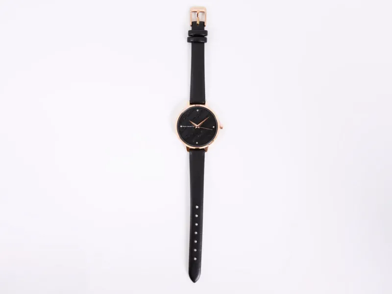 FRENCH CONNECTION Jewellery | Women's Watches< Leather Strap Watch with Glitter Dial Black