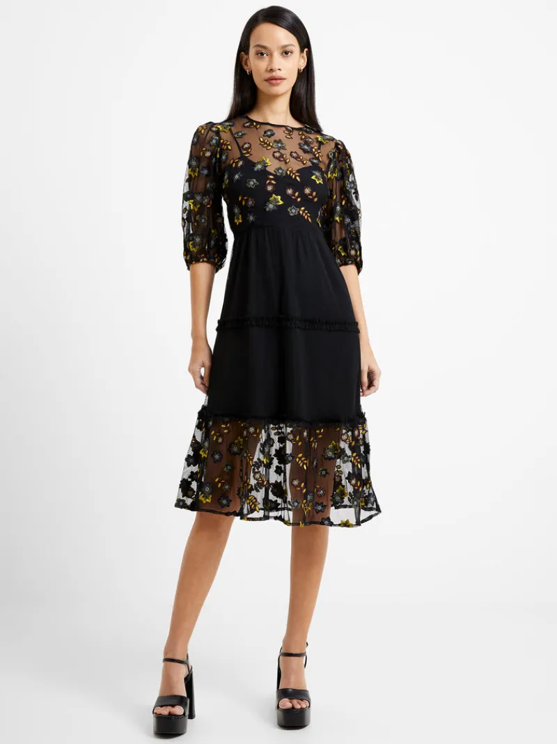 FRENCH CONNECTION Party Dresses<Camielle Embroidered Midi Dress Blackout