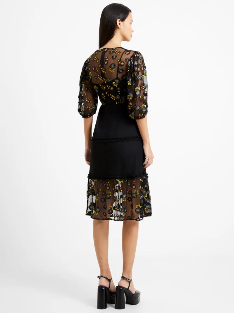 FRENCH CONNECTION Party Dresses<Camielle Embroidered Midi Dress Blackout