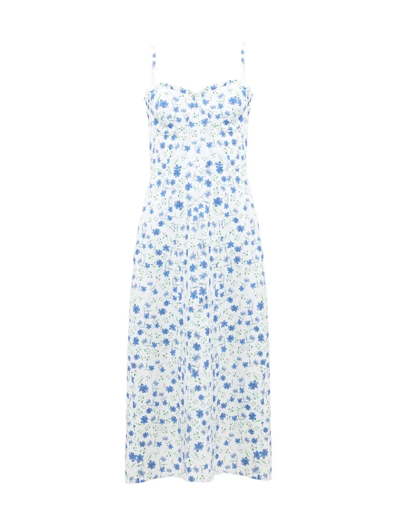 FRENCH CONNECTION Floral Dresses | Midi Dresses | White Dresses | Dresses<Camille Echo Crepe Strappy Dress SumWh/BlueMulti