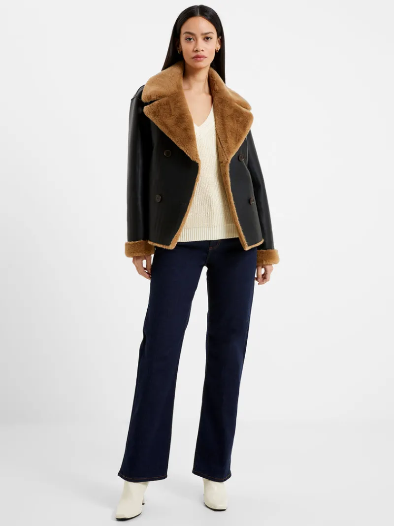 FRENCH CONNECTION Coats & Jackets<Cerys PU Faux Fur Jacket Blackout/TobaccoBrw