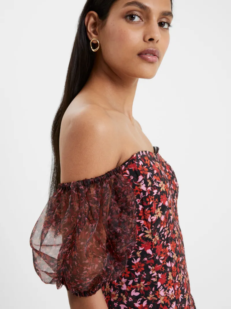 FRENCH CONNECTION Day Dresses | Wedding Guest Dresses<Clara Flavia Bardot Organza Puff Sleeve Dress Blackout