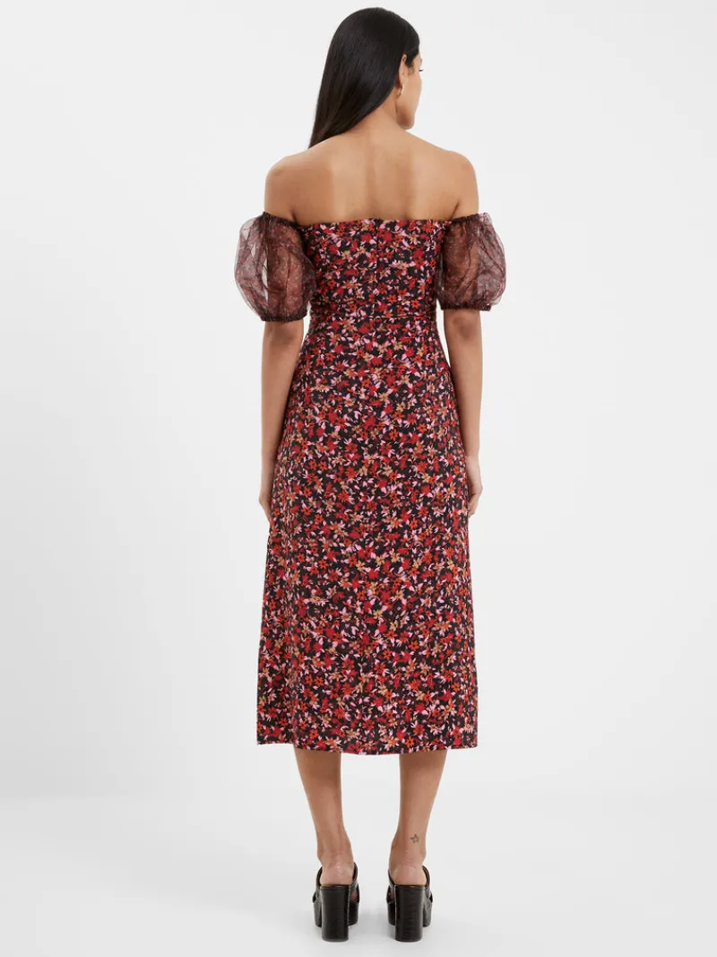 FRENCH CONNECTION Day Dresses | Wedding Guest Dresses<Clara Flavia Bardot Organza Puff Sleeve Dress Blackout