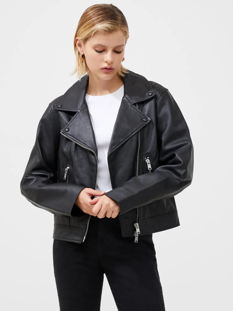 FRENCH CONNECTION Co-ords | Coats & Jackets<Connie Leather Biker Jacket Black