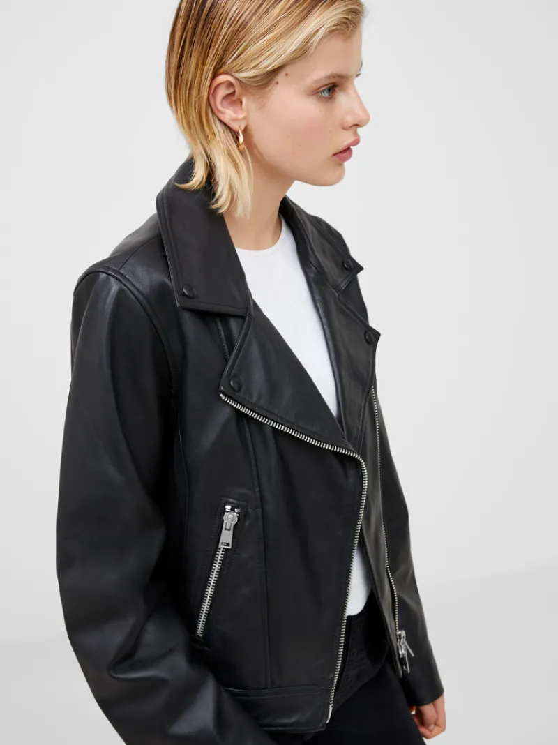 FRENCH CONNECTION Co-ords | Coats & Jackets<Connie Leather Biker Jacket Black