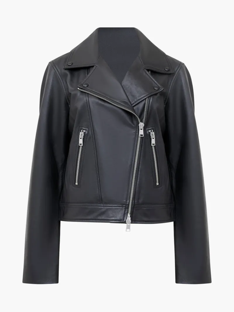 FRENCH CONNECTION Co-ords | Coats & Jackets<Connie Leather Biker Jacket Black