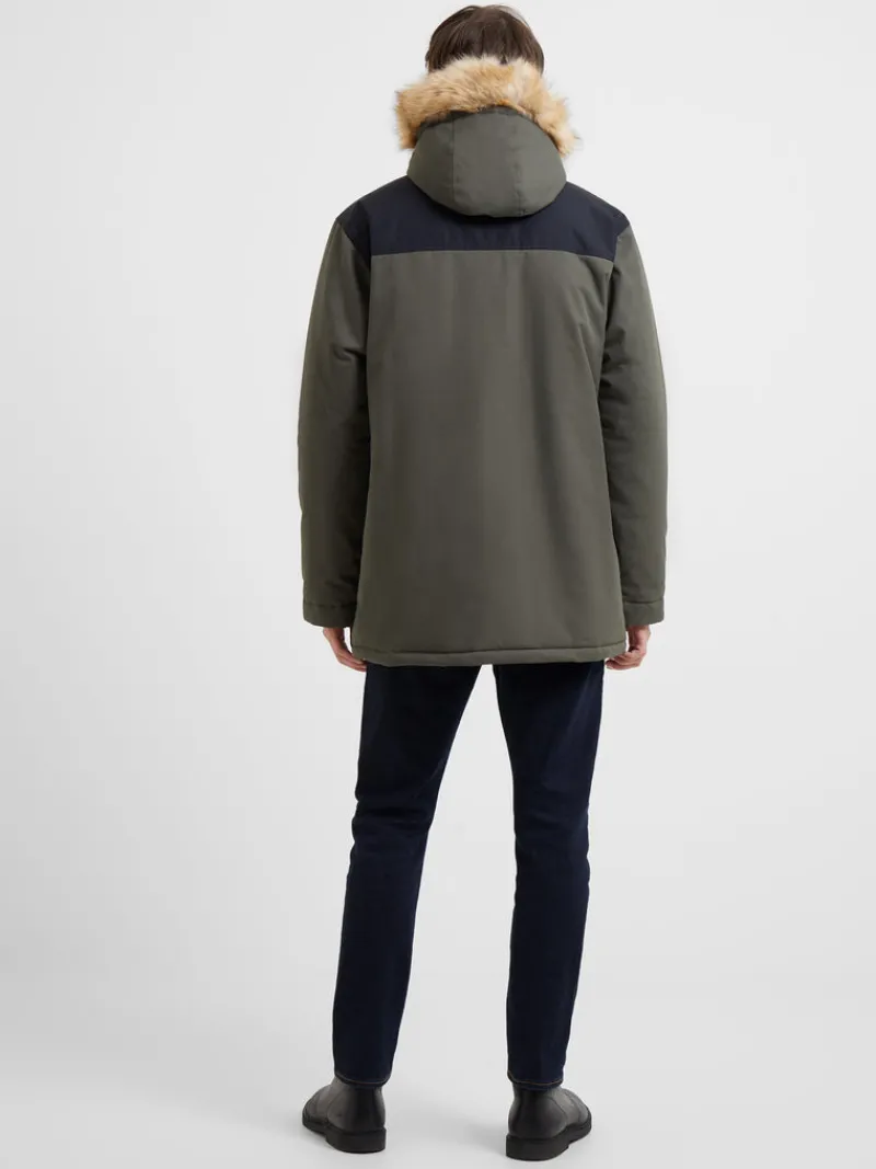 FRENCH CONNECTION Coats & Jackets<Contrast Faux Fur Trim Parka Coat Black/Khaki