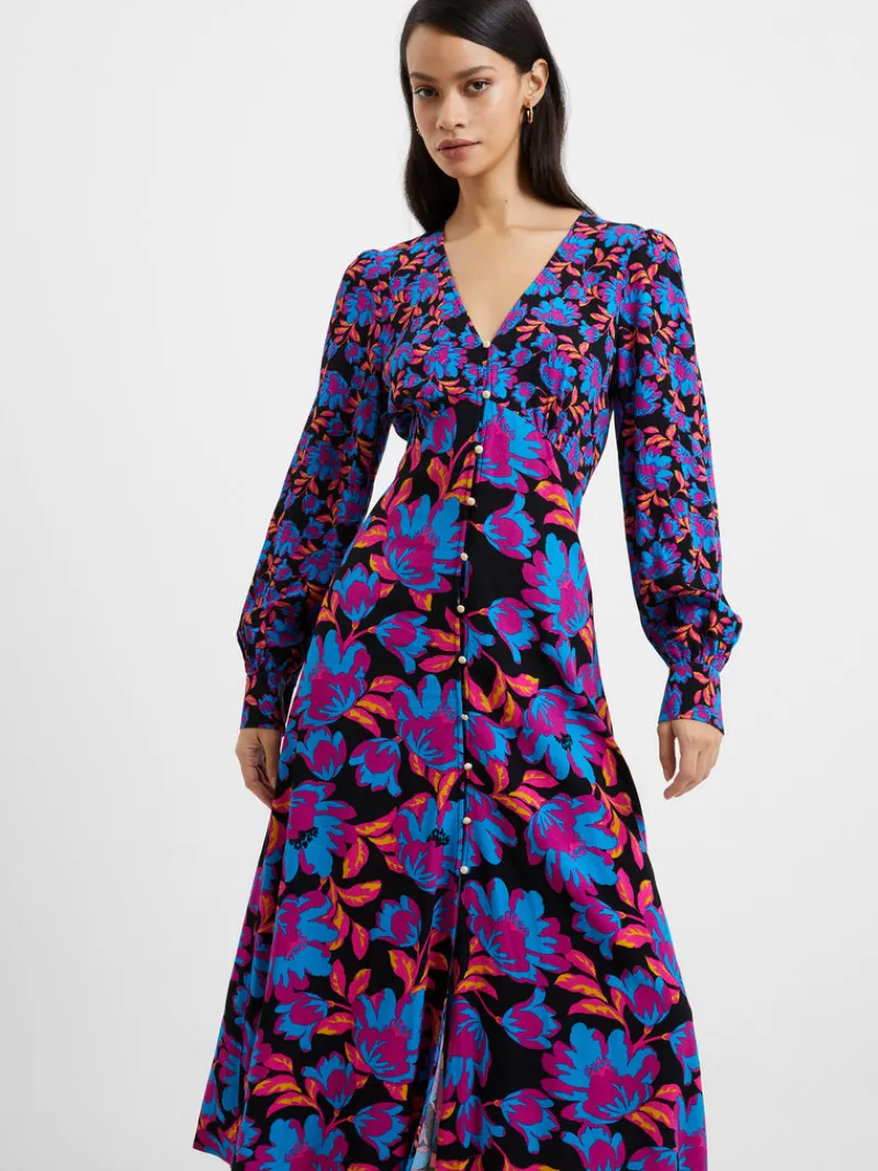 FRENCH CONNECTION Day Dresses | Wedding Guest Dresses<Darla Eco Anita Drape Midi Dress BlackMulti
