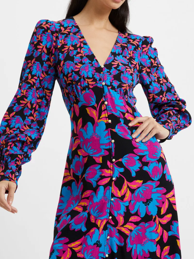 FRENCH CONNECTION Day Dresses | Wedding Guest Dresses<Darla Eco Anita Drape Midi Dress BlackMulti