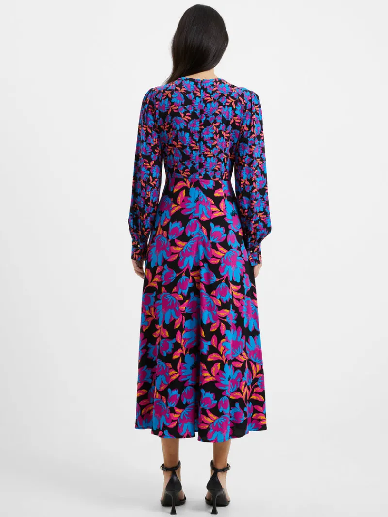 FRENCH CONNECTION Day Dresses | Wedding Guest Dresses<Darla Eco Anita Drape Midi Dress BlackMulti