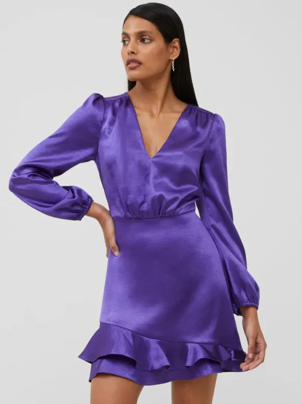 FRENCH CONNECTION Party Dresses | Wedding Guest Dresses<Denney Satin V-Neck Mini Dress CobaltViolet