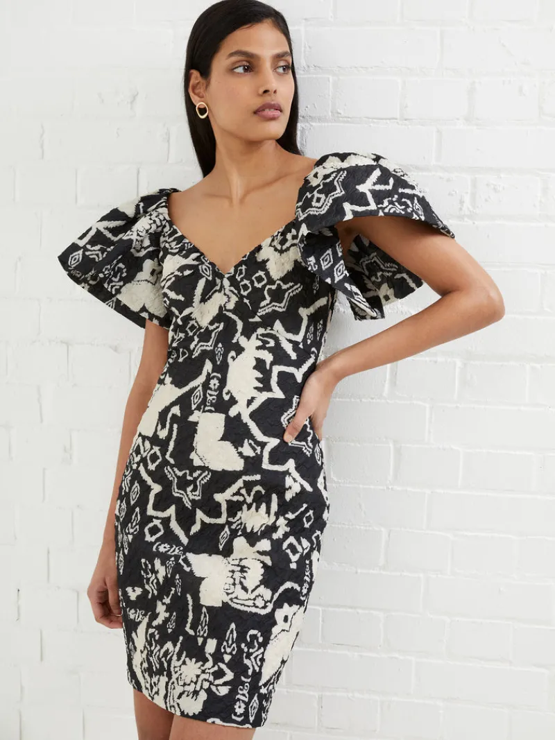 FRENCH CONNECTION Party Dresses | Wedding Guest Dresses<Deon Candra Jacquard Dress Black/Cream