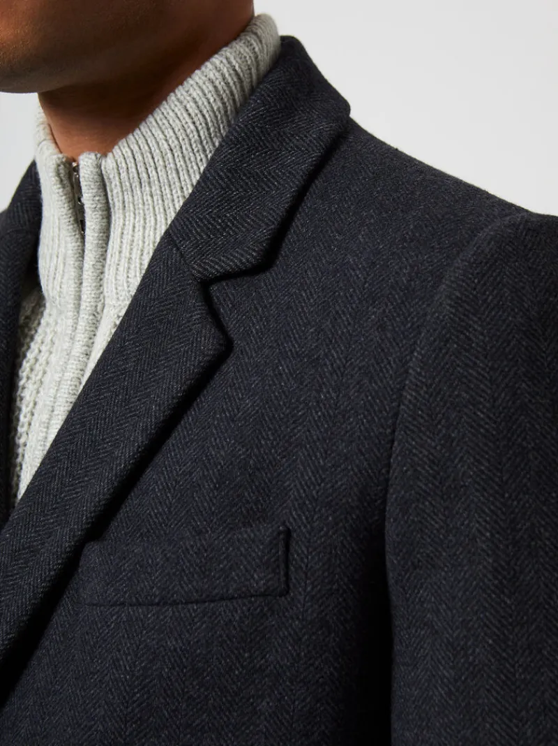 FRENCH CONNECTION Coats & Jackets<Double Breasted Herringbone Overcoat MidGreyHerringbone