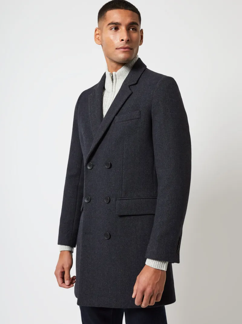 FRENCH CONNECTION Coats & Jackets<Double Breasted Herringbone Overcoat MidGreyHerringbone