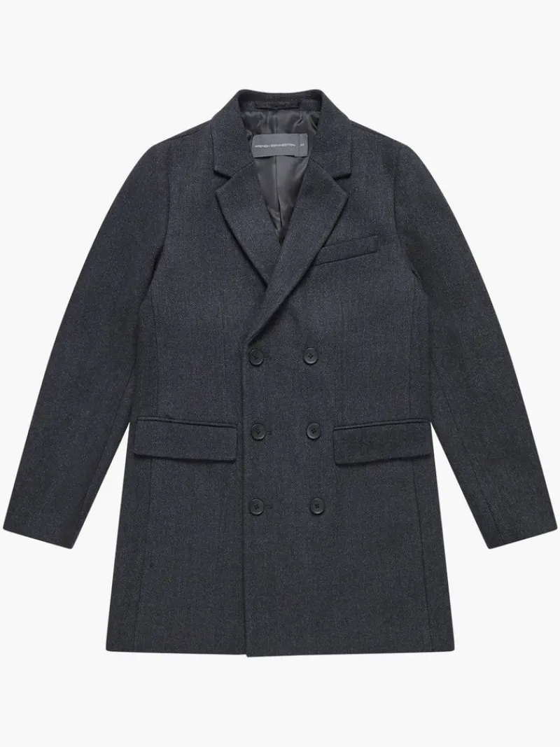 FRENCH CONNECTION Coats & Jackets<Double Breasted Herringbone Overcoat MidGreyHerringbone