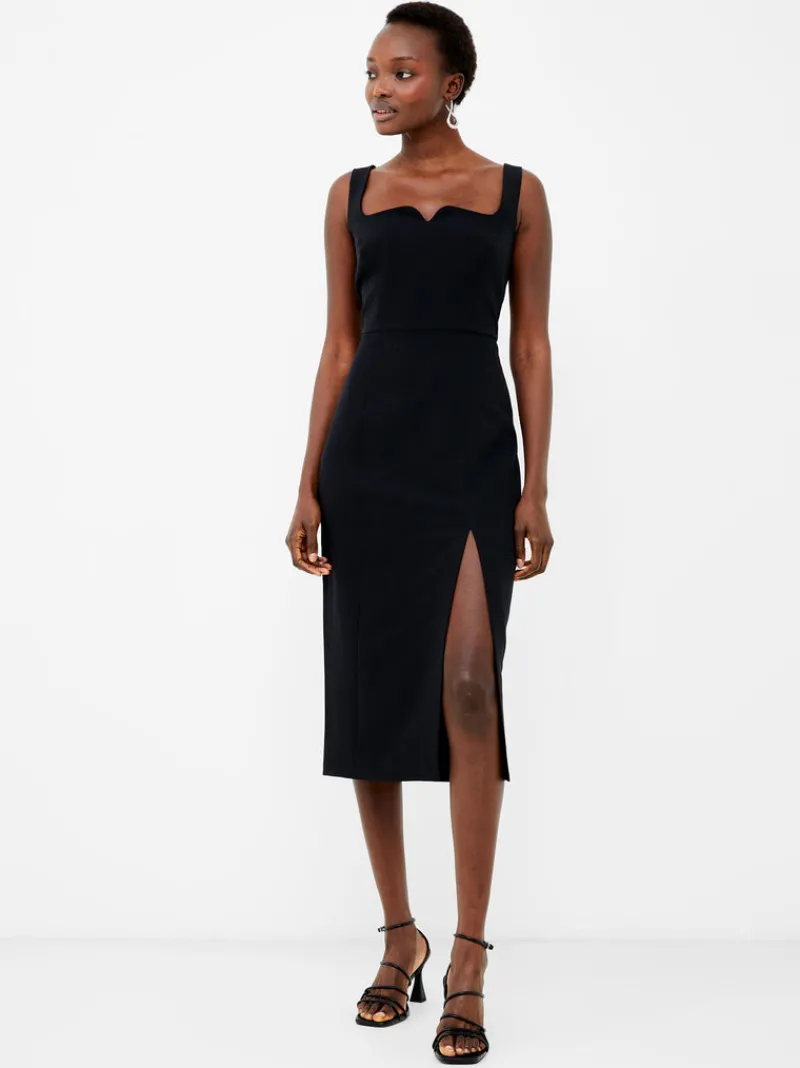 FRENCH CONNECTION Midi Dresses | Black Dresses | Dresses<Echo Crepe Neck Detail Midi Dress Blackout