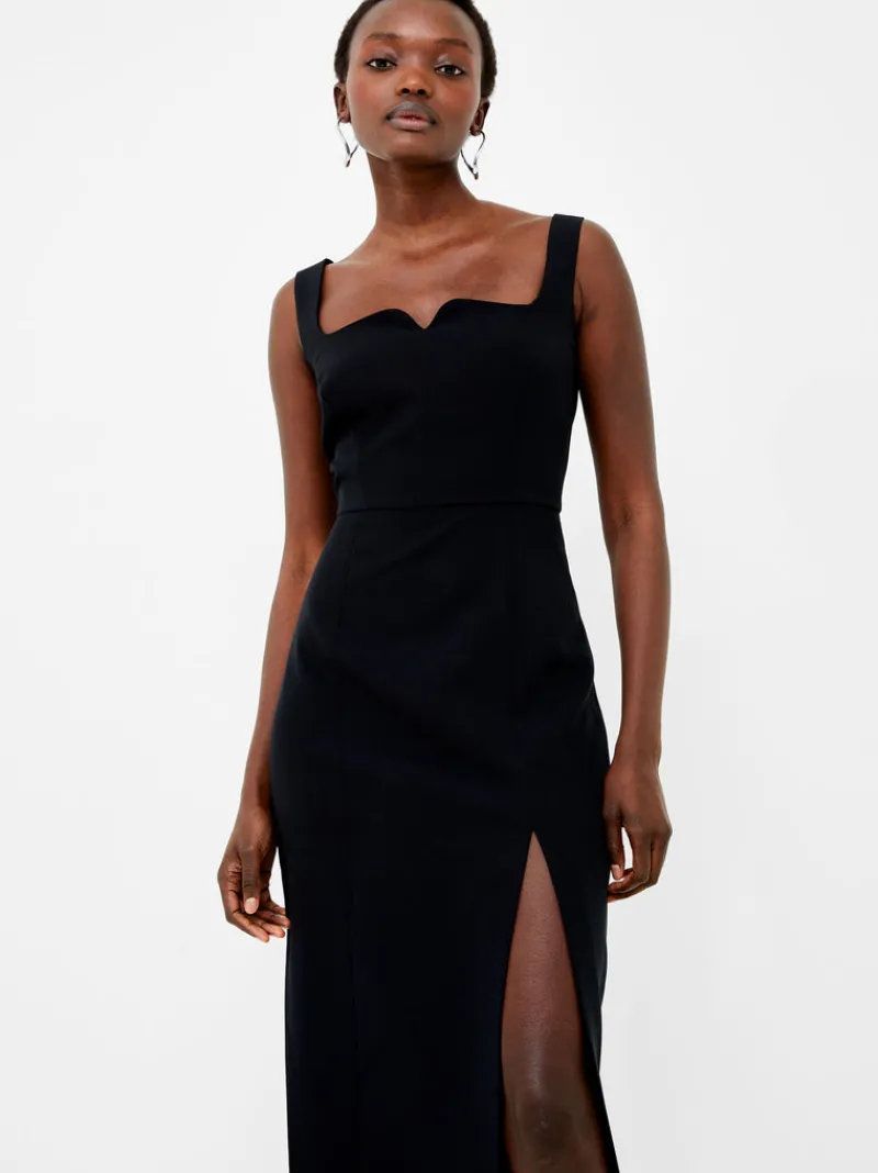 FRENCH CONNECTION Midi Dresses | Black Dresses | Dresses<Echo Crepe Neck Detail Midi Dress Blackout
