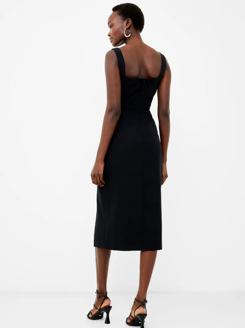 FRENCH CONNECTION Midi Dresses | Black Dresses | Dresses<Echo Crepe Neck Detail Midi Dress Blackout