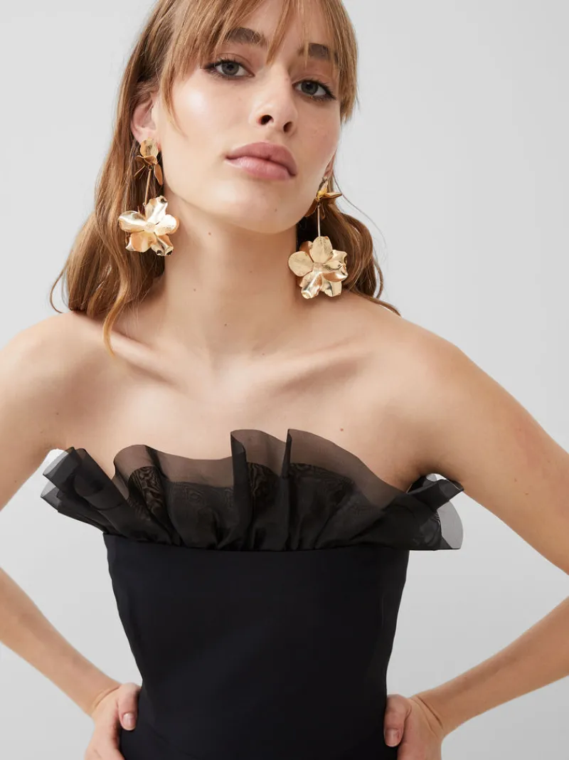 FRENCH CONNECTION Party Dresses | Wedding Guest Dresses | Midi Dresses | Dresses | Black Dresses<Echo Organza Mix Frill Strapless Midi Dress Blackout