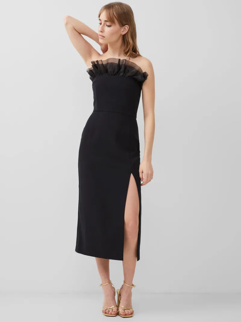 FRENCH CONNECTION Party Dresses | Wedding Guest Dresses | Midi Dresses | Dresses | Black Dresses<Echo Organza Mix Frill Strapless Midi Dress Blackout