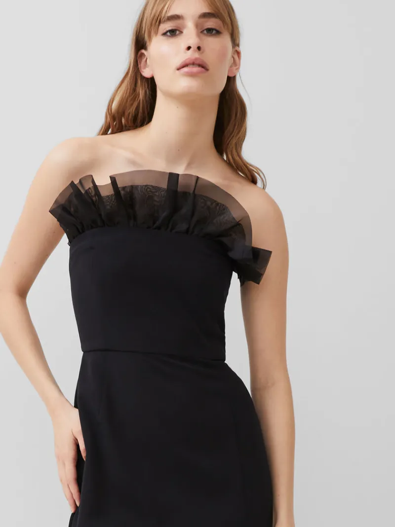 FRENCH CONNECTION Party Dresses | Wedding Guest Dresses | Midi Dresses | Dresses | Black Dresses<Echo Organza Mix Frill Strapless Midi Dress Blackout