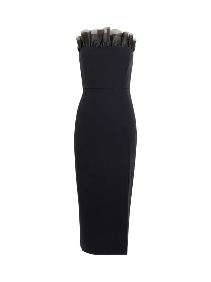 FRENCH CONNECTION Party Dresses | Wedding Guest Dresses | Midi Dresses | Dresses | Black Dresses<Echo Organza Mix Frill Strapless Midi Dress Blackout