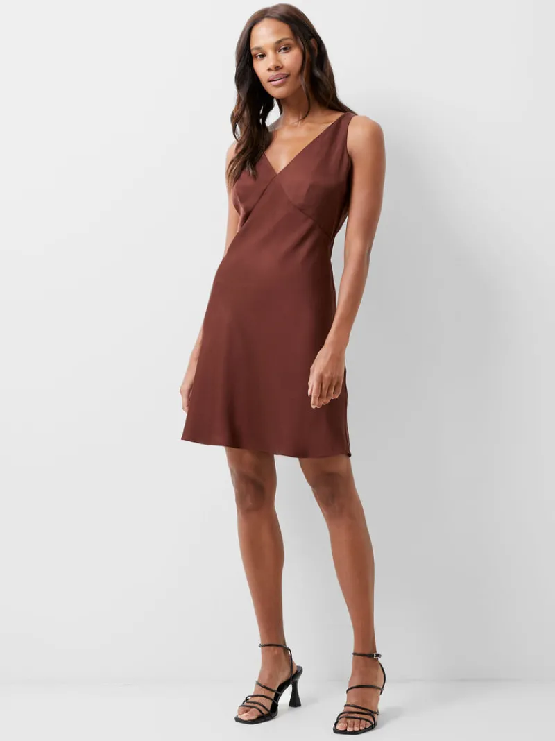 FRENCH CONNECTION Party Dresses | Mini Dresses | Dresses<Ennis Eco Satin Slip Mini Dress ChocolateFondant
