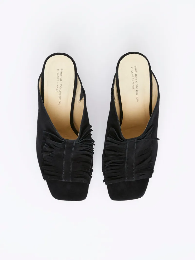 FRENCH CONNECTION Shoes<Flora Fringed Mules Black