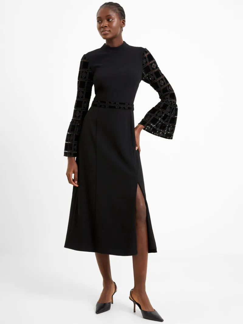 FRENCH CONNECTION Wedding Guest Dresses<Garnet Velvet Lace Midi Dress Blackout