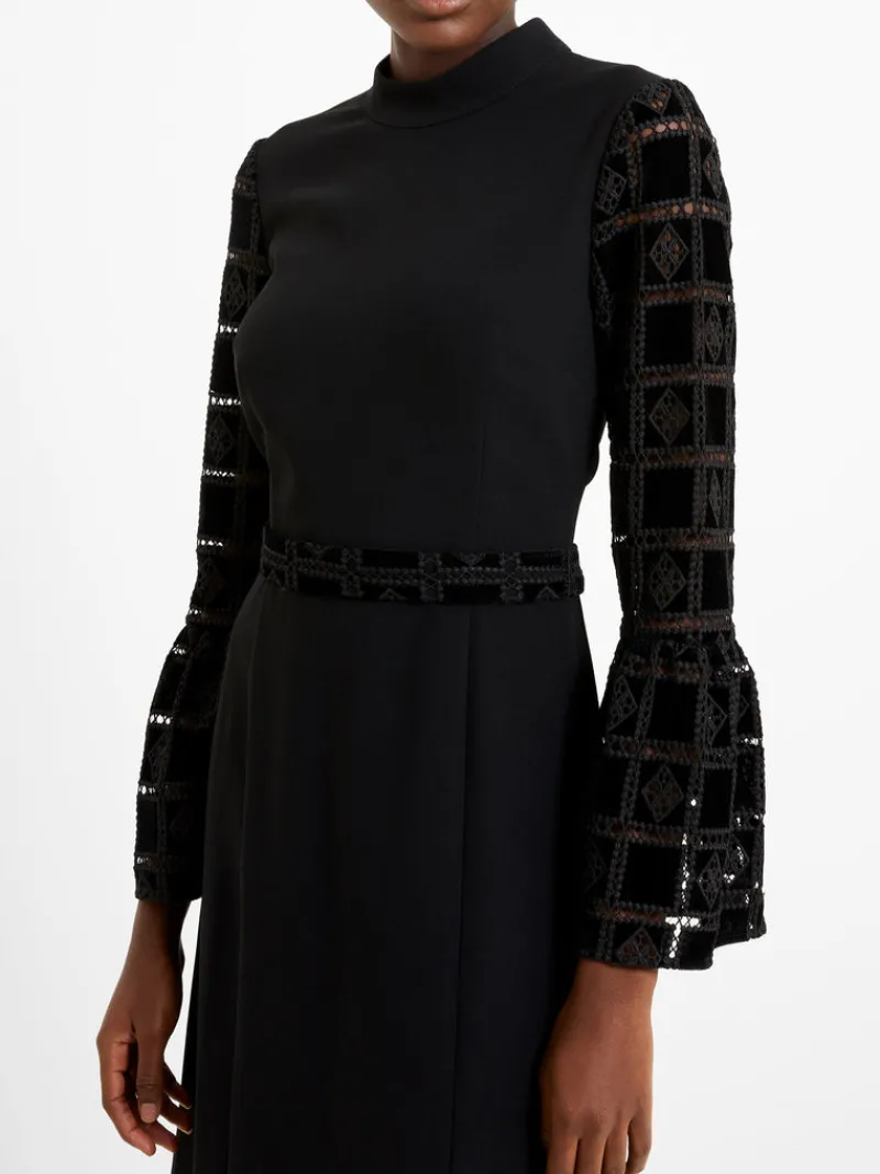 FRENCH CONNECTION Wedding Guest Dresses<Garnet Velvet Lace Midi Dress Blackout