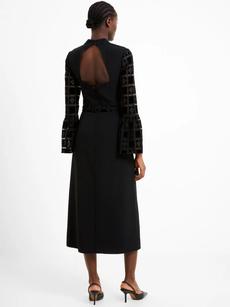 FRENCH CONNECTION Wedding Guest Dresses<Garnet Velvet Lace Midi Dress Blackout
