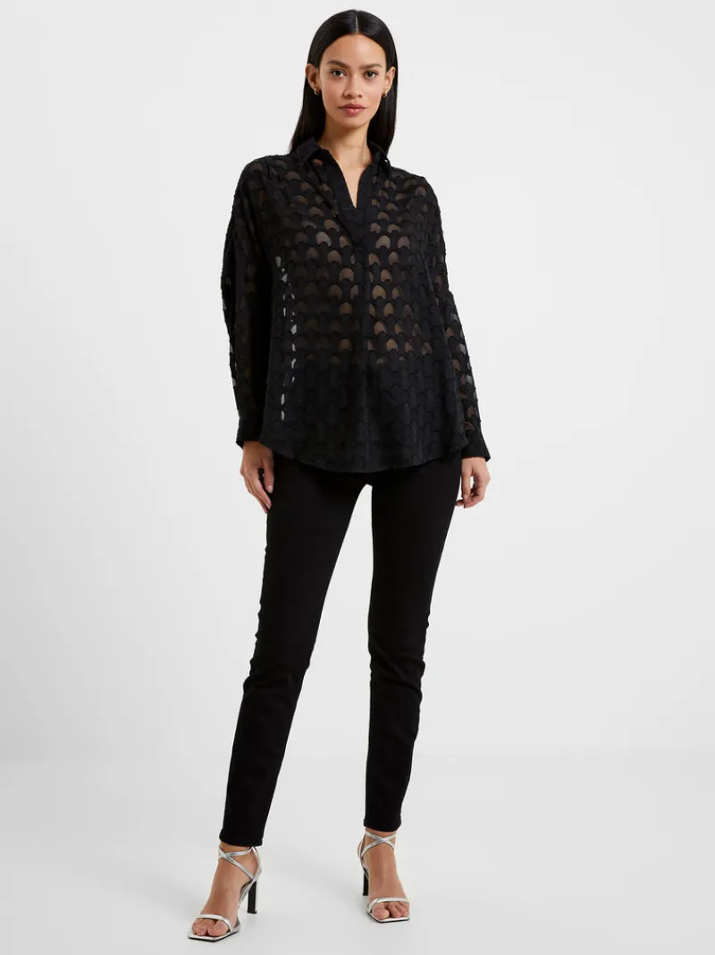 FRENCH CONNECTION Women's Shirts<Geo Burn-Out Popover Shirt Blackout