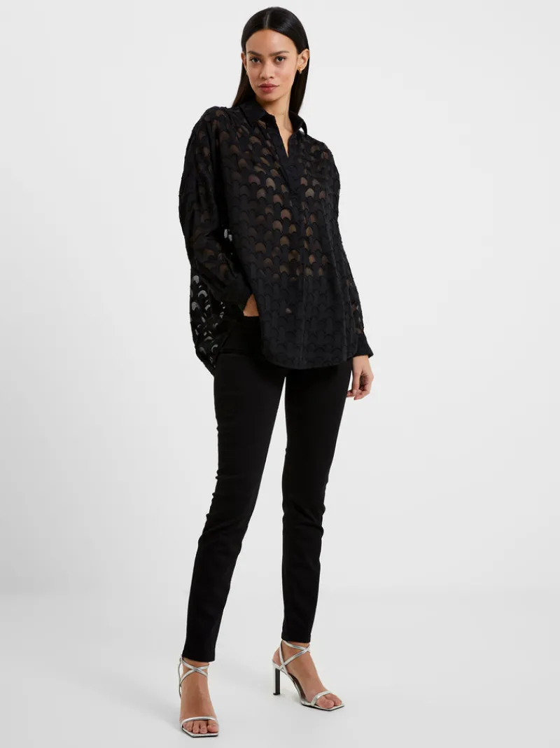 FRENCH CONNECTION Women's Shirts<Geo Burn-Out Popover Shirt Blackout