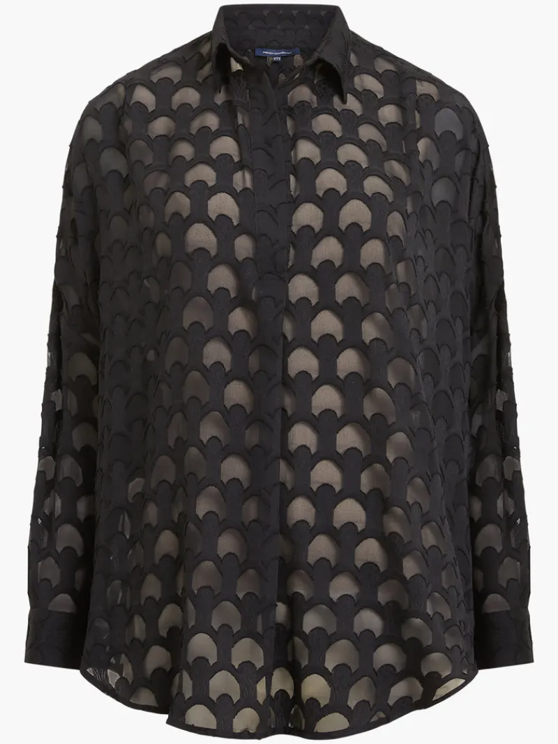 FRENCH CONNECTION Women's Shirts<Geo Burn-Out Popover Shirt Blackout