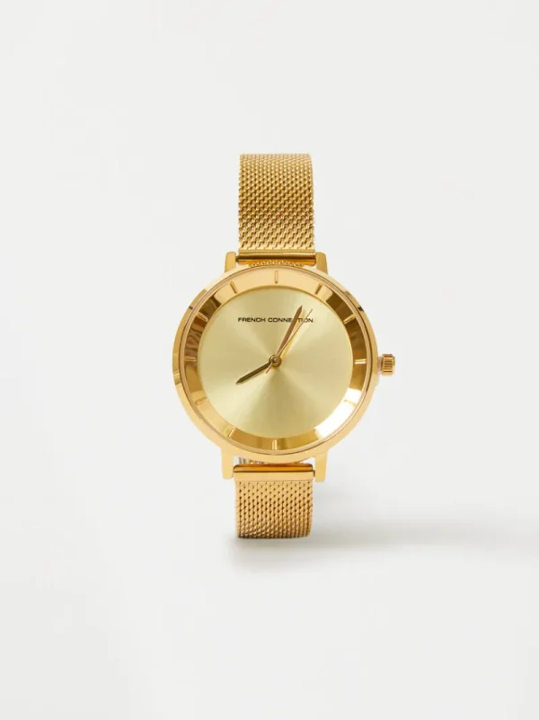 FRENCH CONNECTION Jewellery | Women's Watches< Tone Mesh Bracelet Watch with Champagne Dial Gold