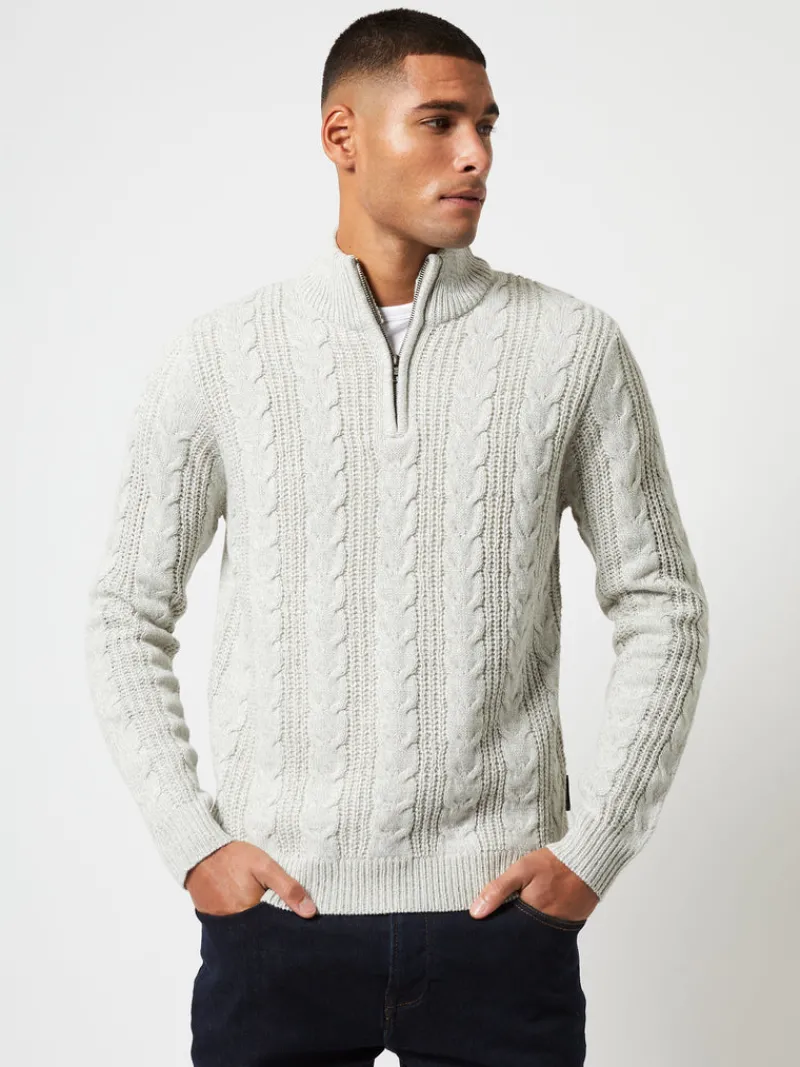 FRENCH CONNECTION Jumpers & Cardigans<Half Zip Cable Knit Jumper EcruMel