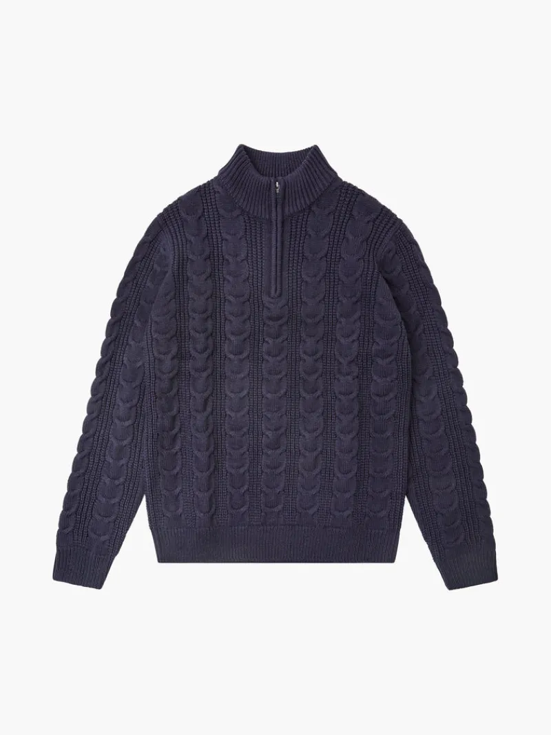 FRENCH CONNECTION Jumpers & Cardigans<Half Zip Funnel Neck Cable Knit Jumper DarkNavy
