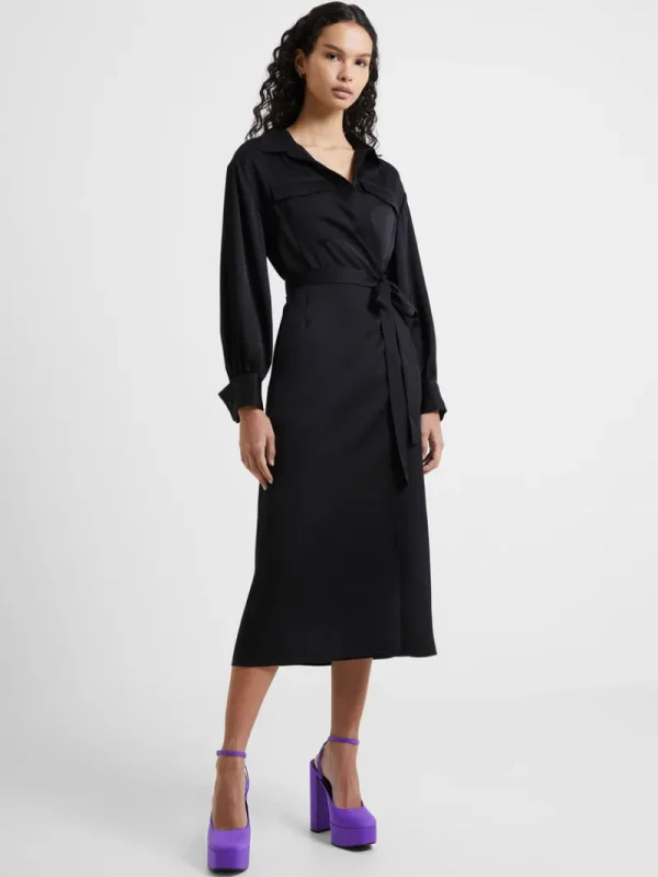 FRENCH CONNECTION Wedding Guest Dresses<Harlow Recycled Satin Crossover Midi Dress Blackout