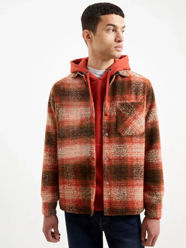 FRENCH CONNECTION Coats & Jackets<Heavy Check Overshirt Rust