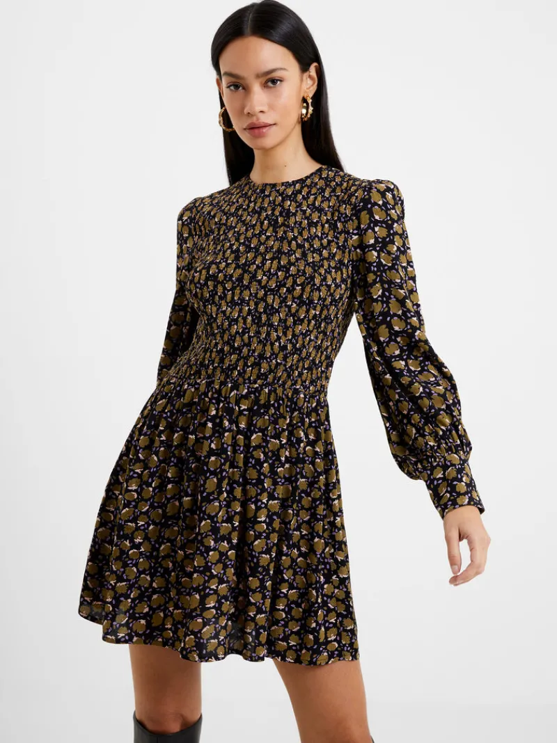 FRENCH CONNECTION Day Dresses<Ingrid Eco Colette Crepe Smocked Mini Dress BlackMulti