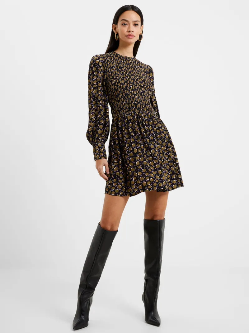 FRENCH CONNECTION Day Dresses<Ingrid Eco Colette Crepe Smocked Mini Dress BlackMulti