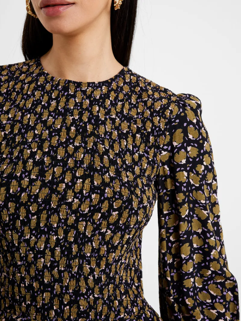FRENCH CONNECTION Day Dresses<Ingrid Eco Colette Crepe Smocked Mini Dress BlackMulti